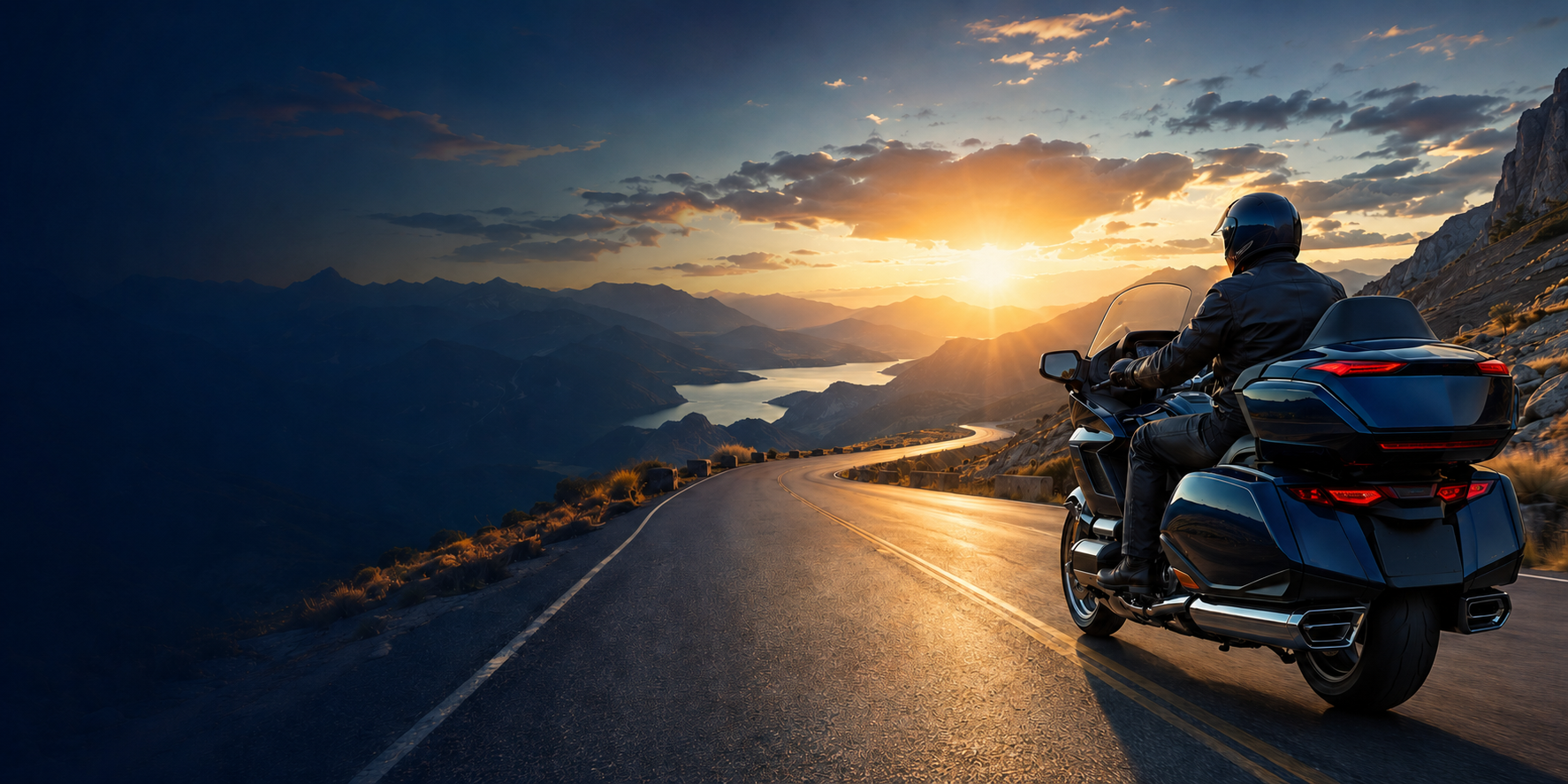 Goldwing rider on an open road
